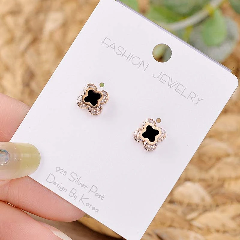 Rose Gold Four-Leaf Clover Stainless Steel Stud Earrings