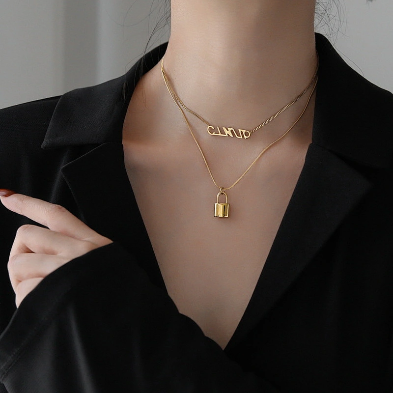 Letter And Lock Charm Pendant Layered Necklace