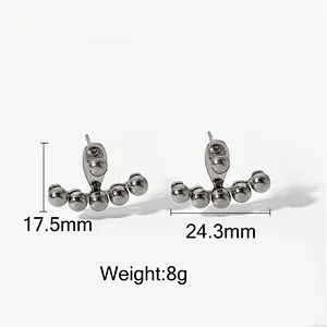 Simple Gold Titanium Steel Gold Bead Stud Earrings