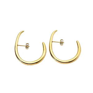 18K Gold Plated Basic Simple Steel Post Hoop Earrings