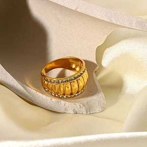 Trendy Stainless Steel Ring With Rhinestone Jewelry