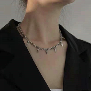 Stainless Steel Gold Rivet Pendant Necklace Goth Spike Necklace