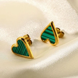Natural Stone Stud Earrings Fashion Stainless Steel Heart Earrings