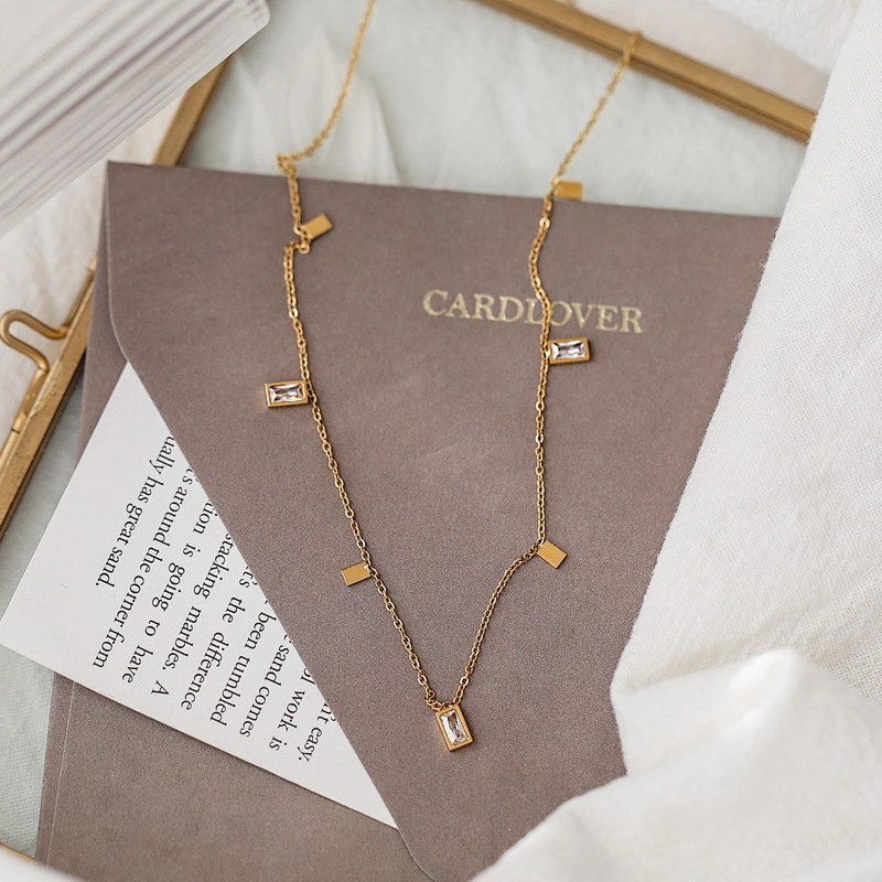 18K Stainless Steel Gold Diamond Tiny Chain Necklace