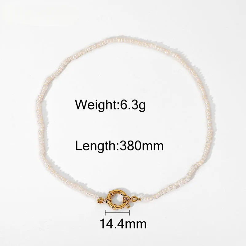 Special Lock Pendant Fresh Water Pearl 18K Gold Steel Necklace