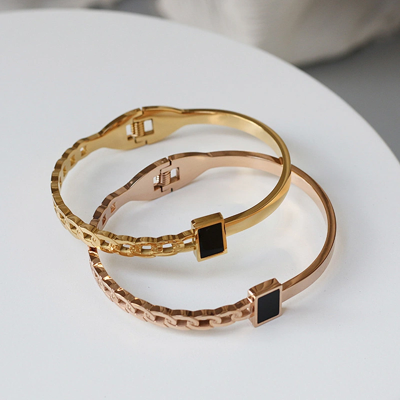 Rose Gold Plated Link Shape Bangle For Women
