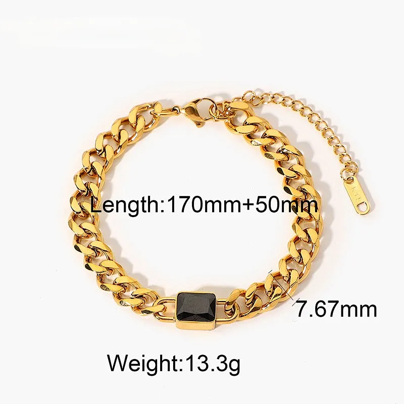 Stainless Steel Emerald Cut Zirconia Cuban Chain Bracelet