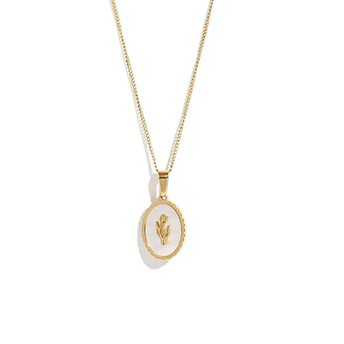 Stainless Steel Delicate Chain Necklace With Shell Flower Pendant