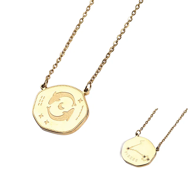 Trend Stainless Steel Zodiac Sign Charm Series Necklace