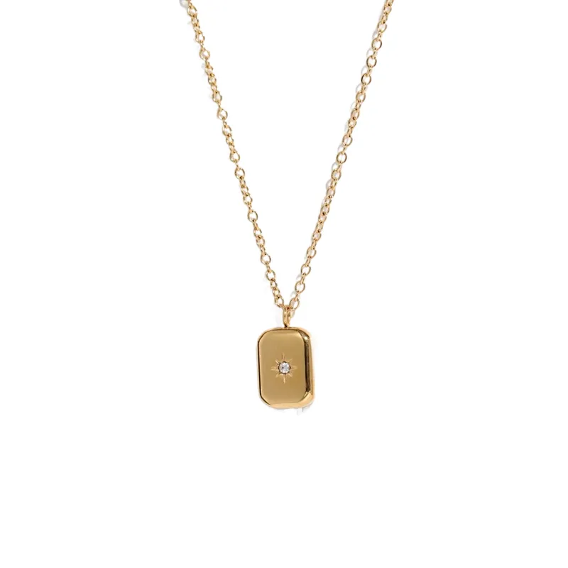 18K Gold Plated Zirconia Drop Eight Awn Star Pendant Necklace
