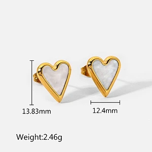 Natural Stone Stud Earrings Fashion Stainless Steel Heart Earrings