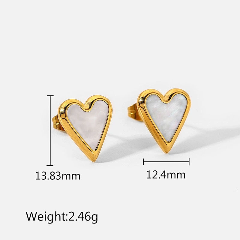 Natural Stone Stud Earrings Fashion Stainless Steel Heart Earrings