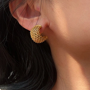 Retro Stainless Steel C Shape Earrings Hollow Earrings Women