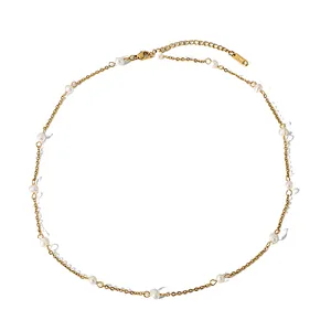 Vintage Freshwater Pearl Choker Stainless Steel Necklace