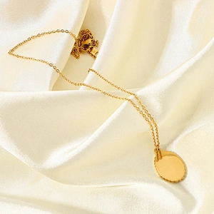 14K Gold Oval Pendant Necklace Engraved Cross Necklace