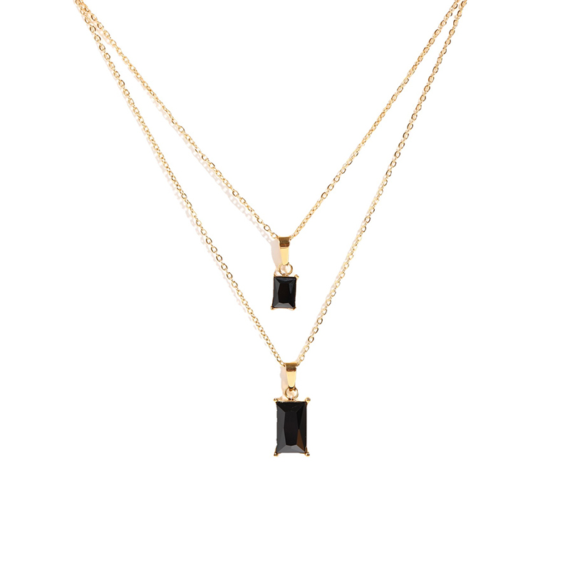 Double Layered Rectangle Jet Diamond Charm Necklace Wholesale