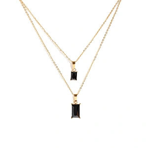 Double Layered Rectangle Jet Diamond Charm Necklace Wholesale