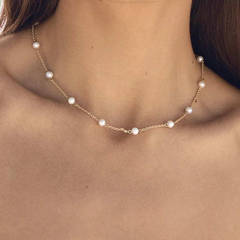 Vintage Freshwater Pearl Choker Stainless Steel Necklace