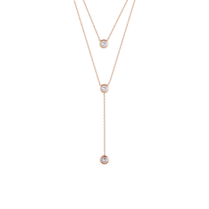 Rose Gold Plated Layered Crystal Drop Necklace