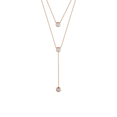 Rose Gold Plated Layered Crystal Drop Necklace