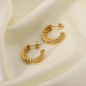 Fashion Twist Glossy C Shape Earrings Metal Hoop Earrings
