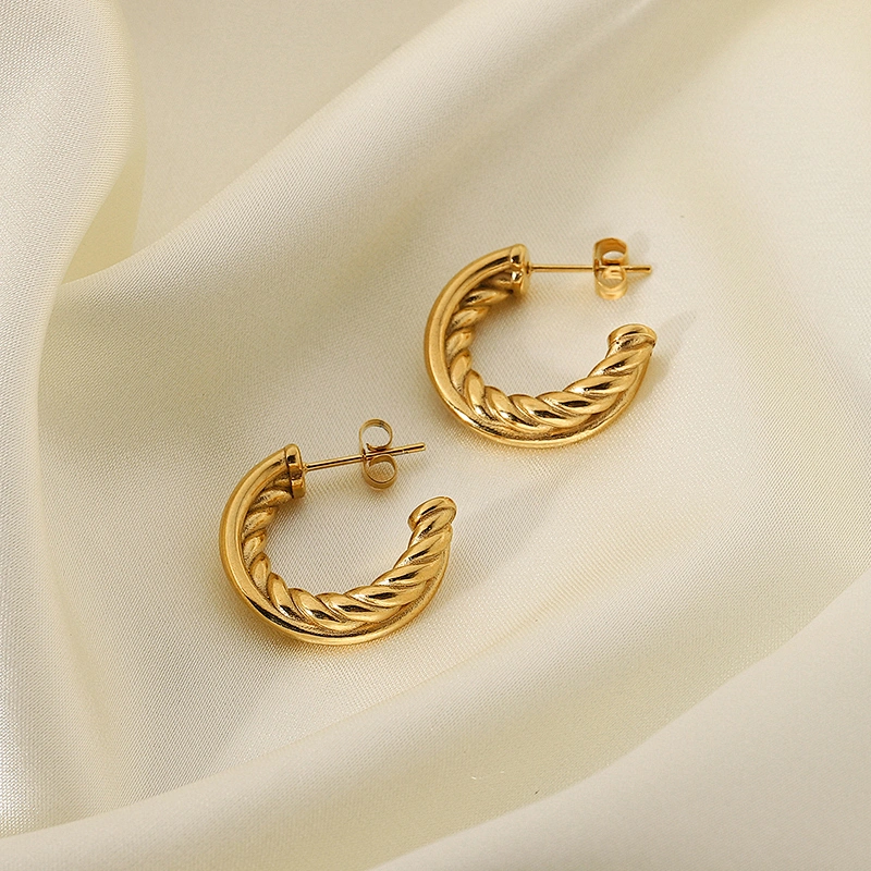 Fashion Twist Glossy C Shape Earrings Metal Hoop Earrings