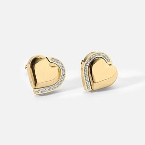 Simple Titanium Steel Stud Earrings Heart Zircon Earring