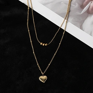 Stainless Steel Double Chain With Heart Pendant Necklace