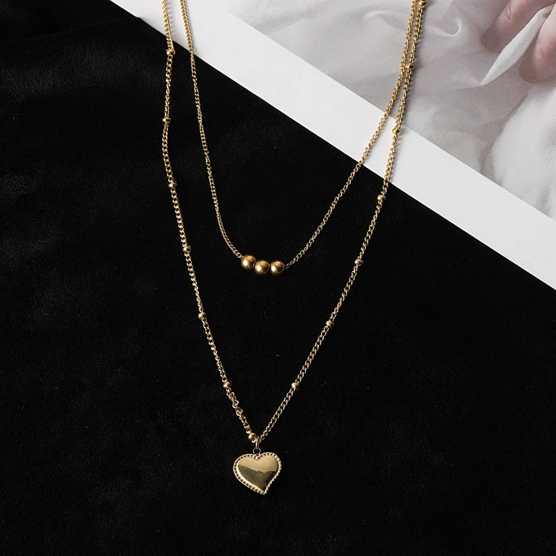 Stainless Steel Double Chain With Heart Pendant Necklace