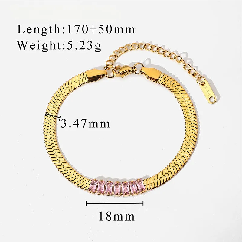 18K Gold Stainless Steel Rectangular Zircon Women Bracelet