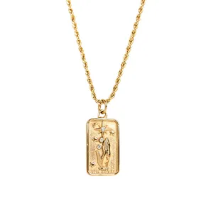 316L Rectangle Pendant Cubic Zirconia Necklace