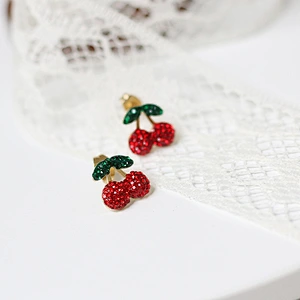 Stainless Steel Crystal Cherry Earrings And Necklace Set