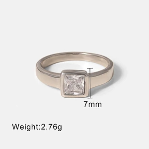 Vintage Stainless Steel Transparent Zirconia Ring Jewelry