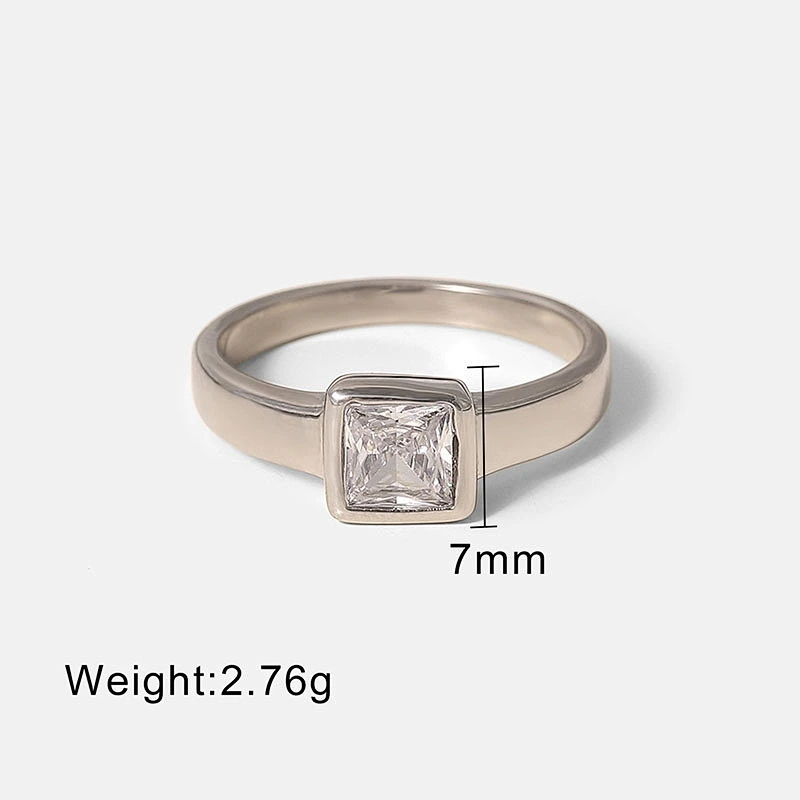 Vintage Stainless Steel Transparent Zirconia Ring Jewelry