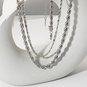 Simple Silver Steel Necklace Double Layer Chain Necklace
