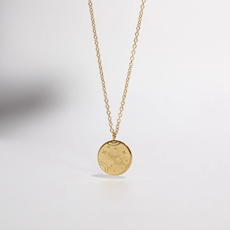 Simple Stainless Steel Tiny Chain Universe Charm Necklace