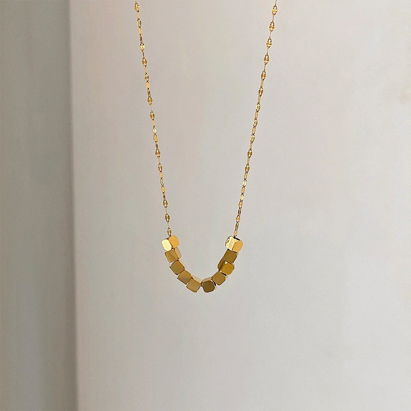 Stainless Steel Small Cubic Beads Exquisite Chain Necklace
