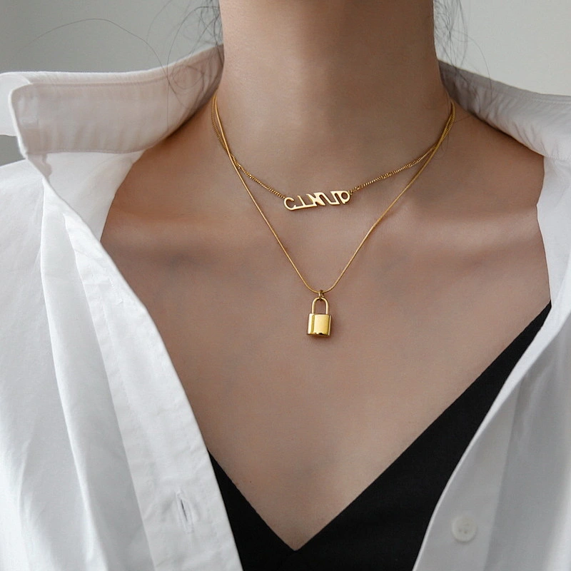 Letter And Lock Charm Pendant Layered Necklace