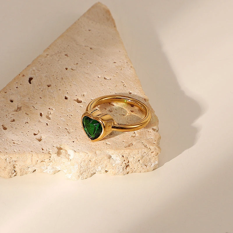 Heart Shaped Colored Zircon Ring For Women Stainless Steel