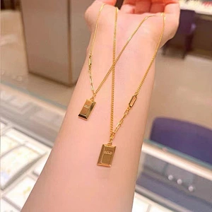 Stainless Steel Gold Brick Pendant Necklace Customized