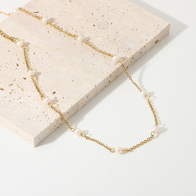 Vintage Freshwater Pearl Choker Stainless Steel Necklace