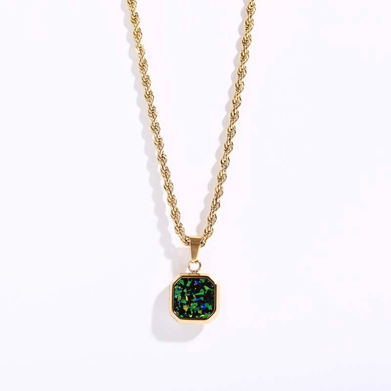 18K Gold Plated Steel Cat Eye Stone Twist Chain Necklace