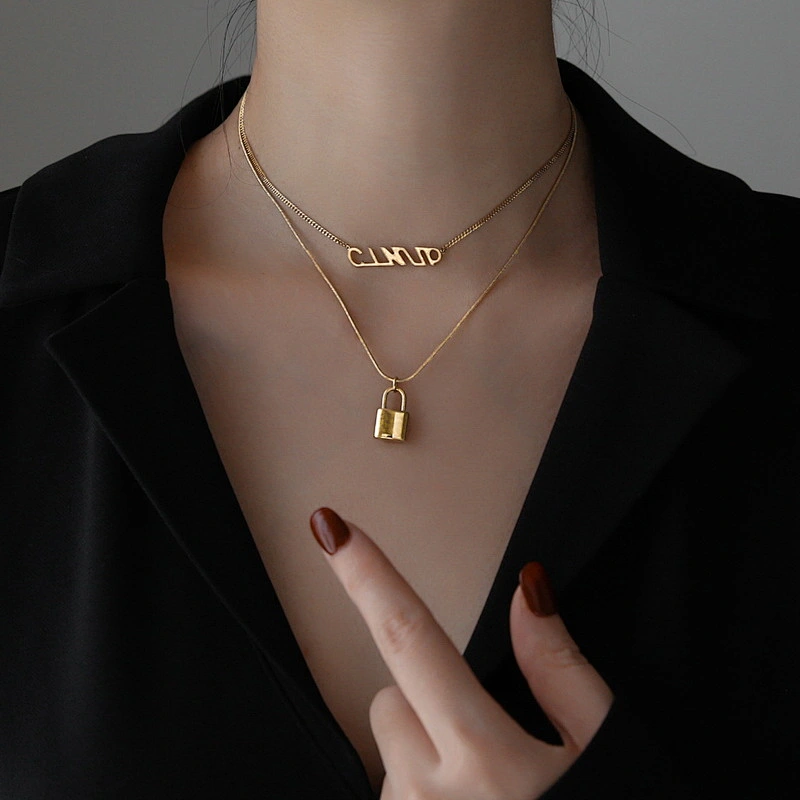 Letter And Lock Charm Pendant Layered Necklace