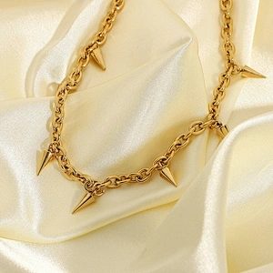 Stainless Steel Gold Rivet Pendant Necklace Goth Spike Necklace