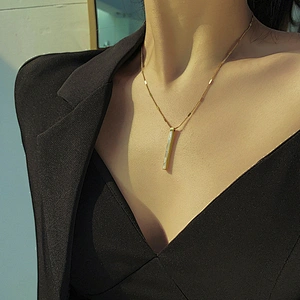 Simple Steel Necklace 14K Gold Cube Pendant Necklace