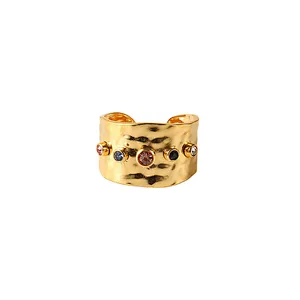 Colored Zircon Crystal Rings Ladies Jewelry Stainless Steel Personality Rings