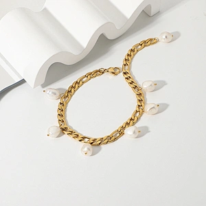 Stainless Steel Anklet Figaro Pearl Pendant Anklet Women