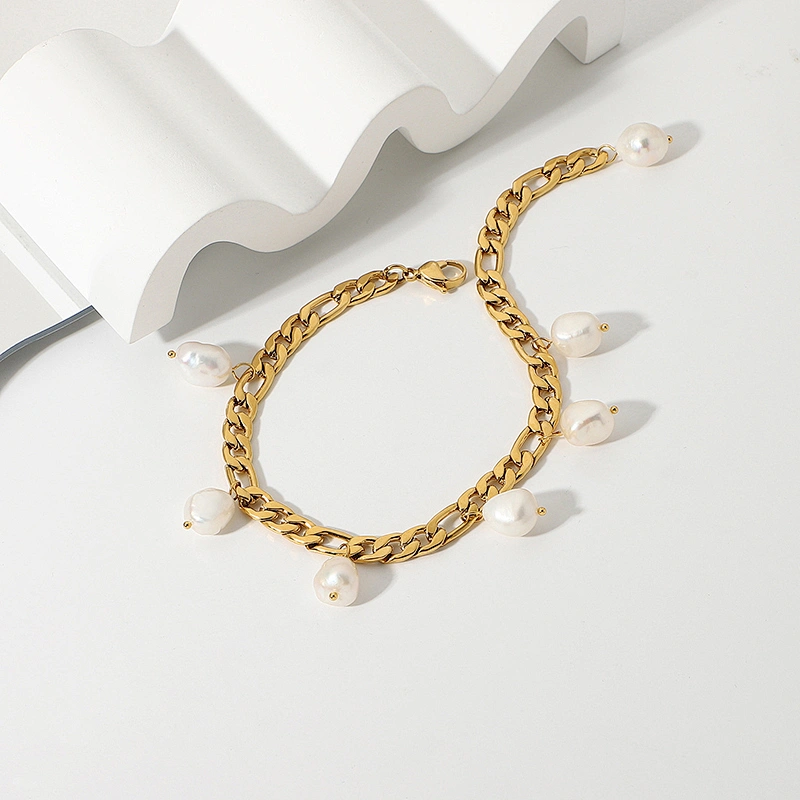 Stainless Steel Anklet Figaro Pearl Pendant Anklet Women