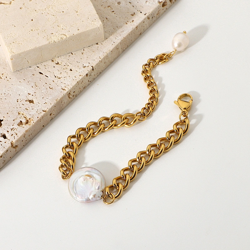 Retro Baroque Freshwater Pearl Bracelet Cuban Chain Bracelet