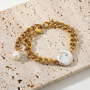 Retro Baroque Freshwater Pearl Bracelet Cuban Chain Bracelet